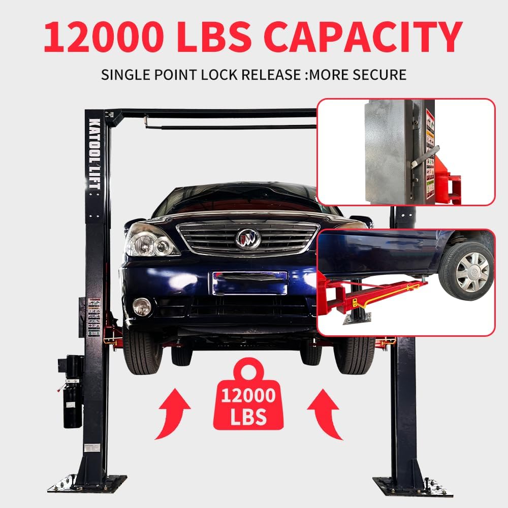 AM-120SD Two Post Car Lift 12000 lbs, 4HP Direct Drive with Single Point Lock Release, Heavy Duty Auto Hoist for