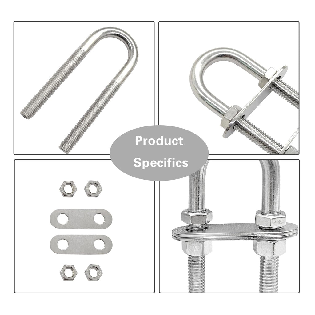Marine Boat Stern Eye Tie Down U Bolt 3/8" Dia 2-1/2" Thread Length 2 Pack