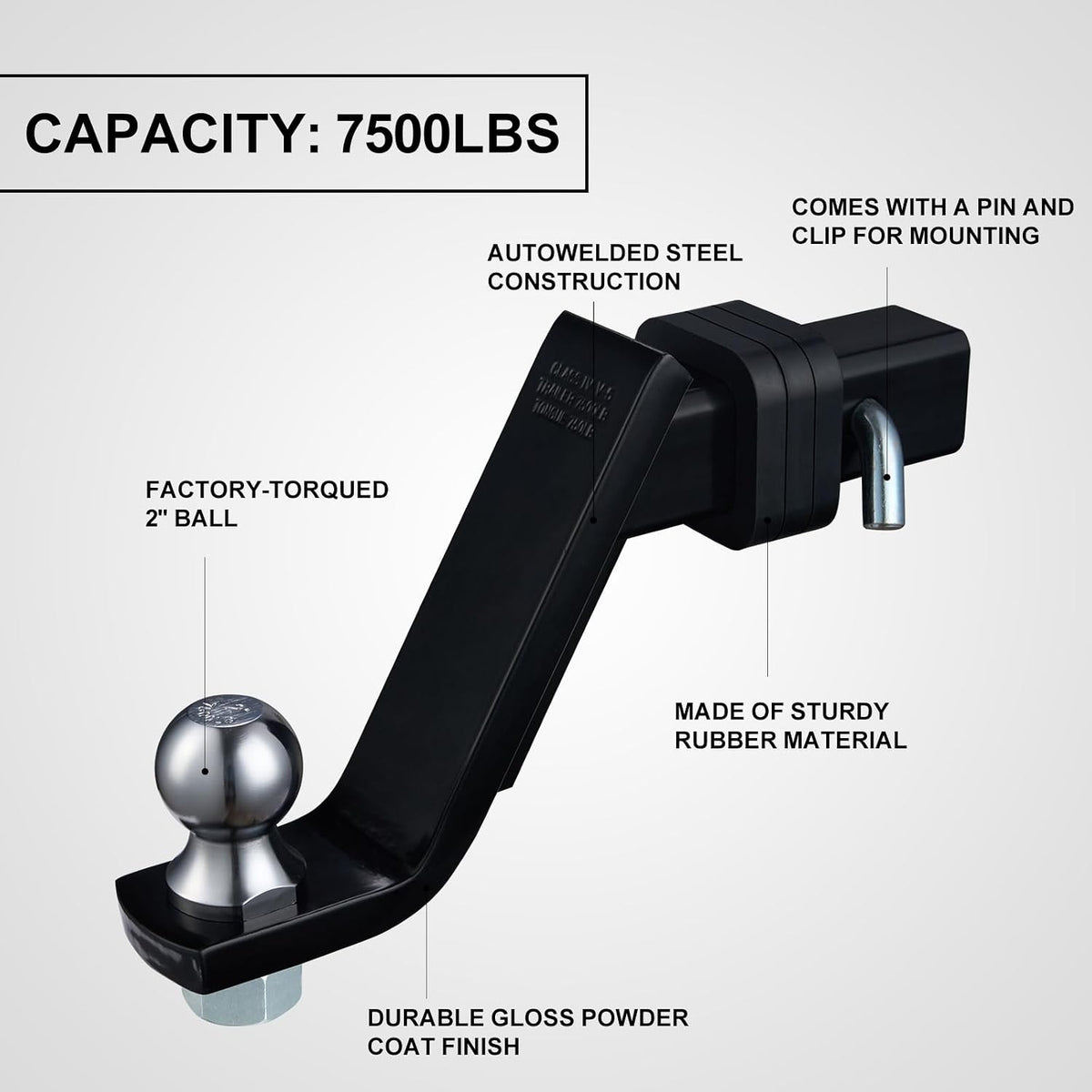 Trailer Hitch Ball Mount Fits 2" Receiver, 7500lbs, 6-in Drop