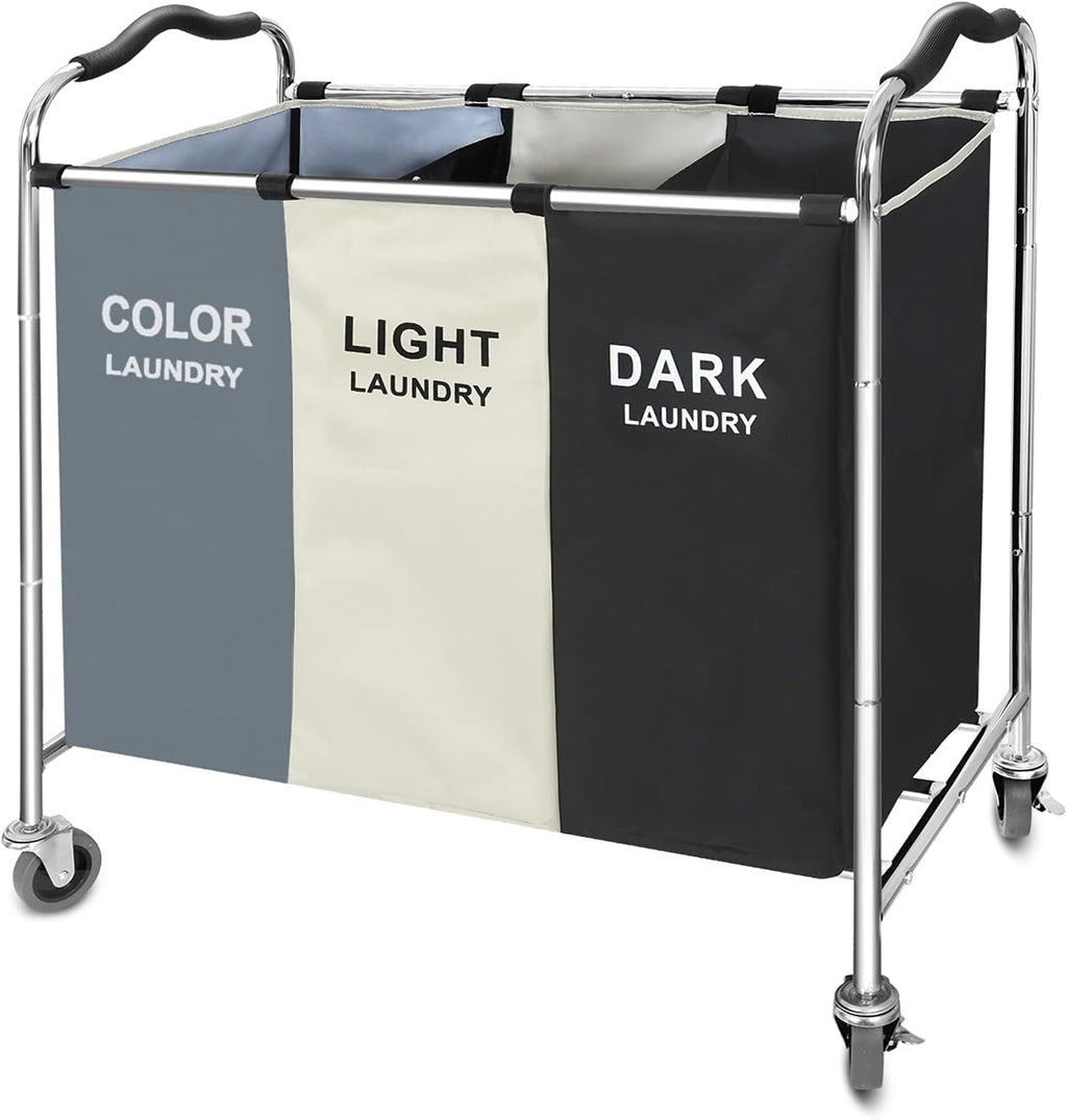 Laundry Basket with Wheels, 240l Laundry Hamper with 3 Section Laundry Bag for Dirty Clothes, Dorm Room Essentials