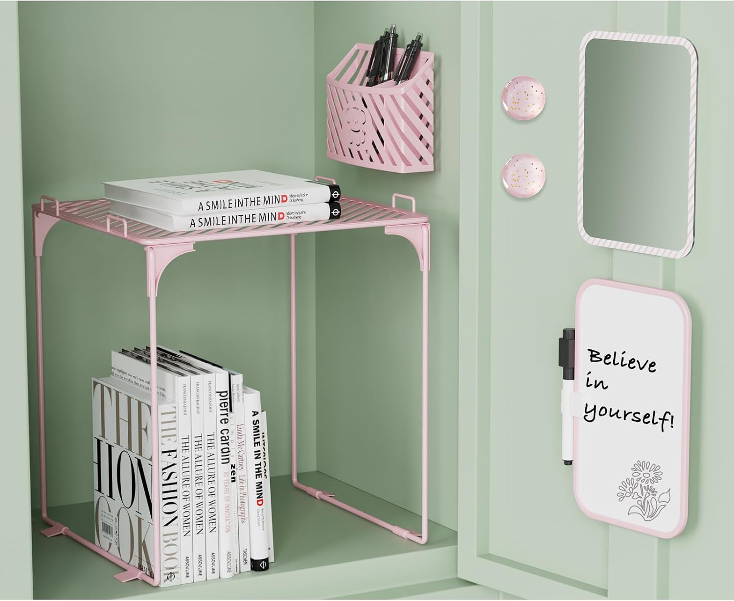 Cute Locker Accessories with Locker Shelf, Magnetic Mirror, Magnetic Pen Holder, Magnetic Small Whiteboard, Back to