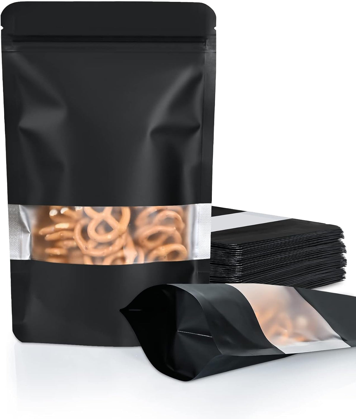 100 Pack Resealable Bags with Matte Window（Black，4" x 6"）