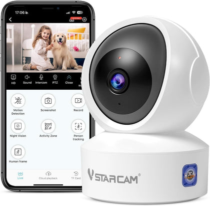 3MP Pet Camera Indoor with Phone App, 360° Indoor Security Camera with Color Night Vision, Motion Detection & 2-Way