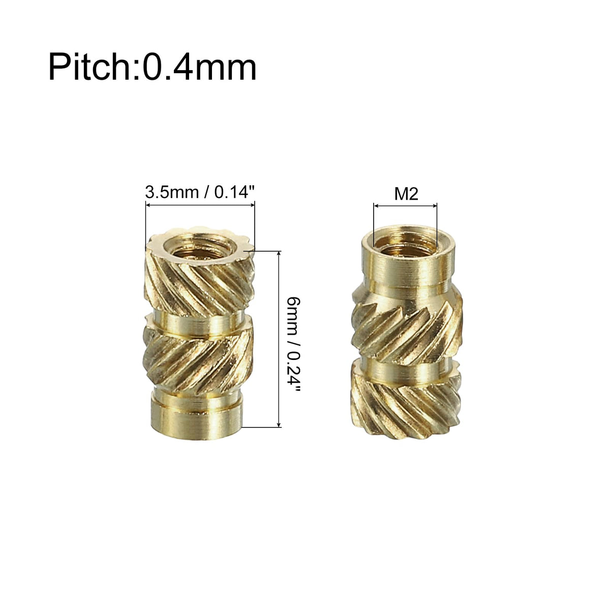 uxcell Knurled Insert Nuts, 130pcs M2 x 6mm Length x 3.5mm OD 3D Printing Brass Nuts Female Threaded Inserts Brass Heat Set Insert Embedment Nut
