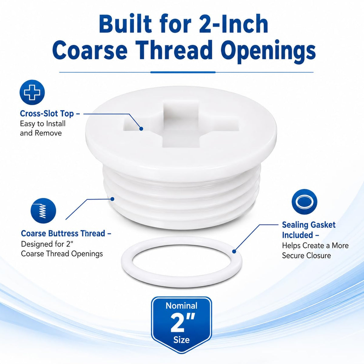2 Inch Coarse Thread Drum Bung Caps, 10 Pack with Gaskets for Plastic Drums