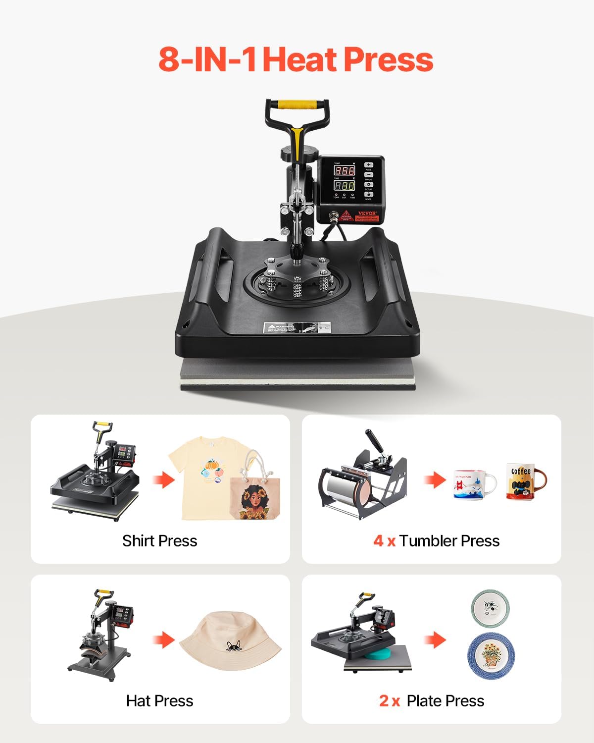 Heat Press Machine 8 in 1 Combo T Shirt Printing Machine 15x15 Black | Multifunction Transfer Machine Sublimation for