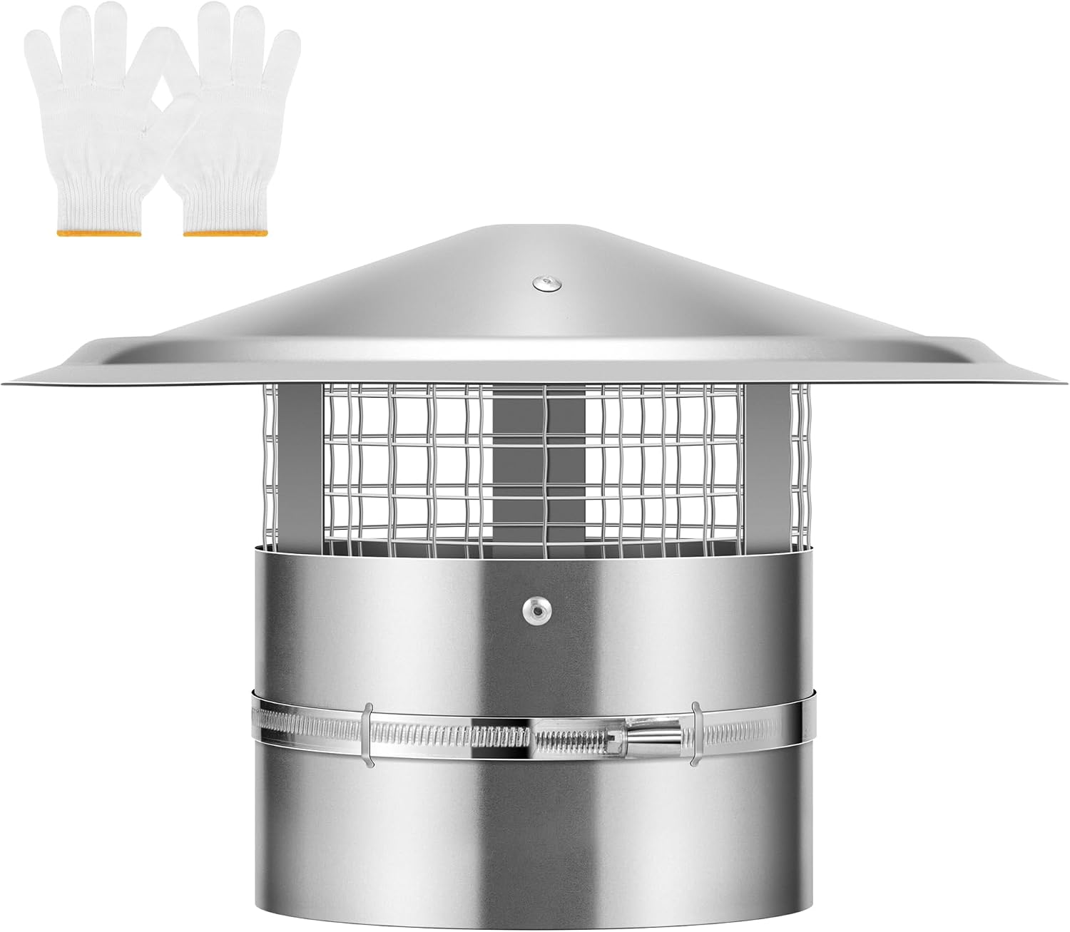 6" Cone Top Chimney Cap with Screen, Round Roof Rain Chimney Cover, Galvanized Steel Fireplace Exhaust Cap