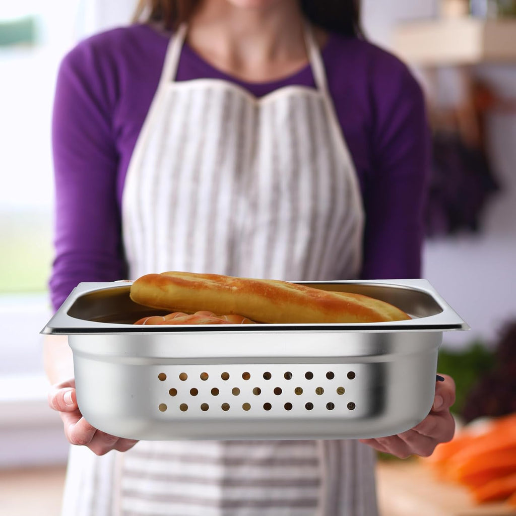 2 Pack Half Hotel Pan Perforated Steam, 12.8'' x 4'' x 10.43''