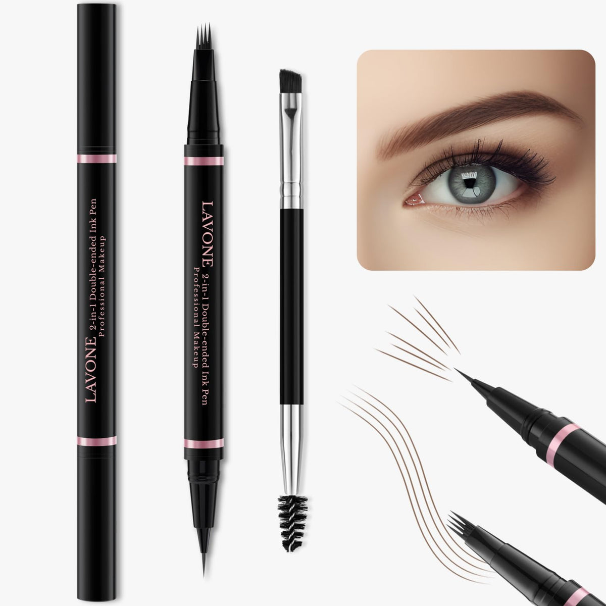 Eyebrow Pen Kit, Waterproof Brow Pencil, Pomade,Eyeliner, Dark Brown