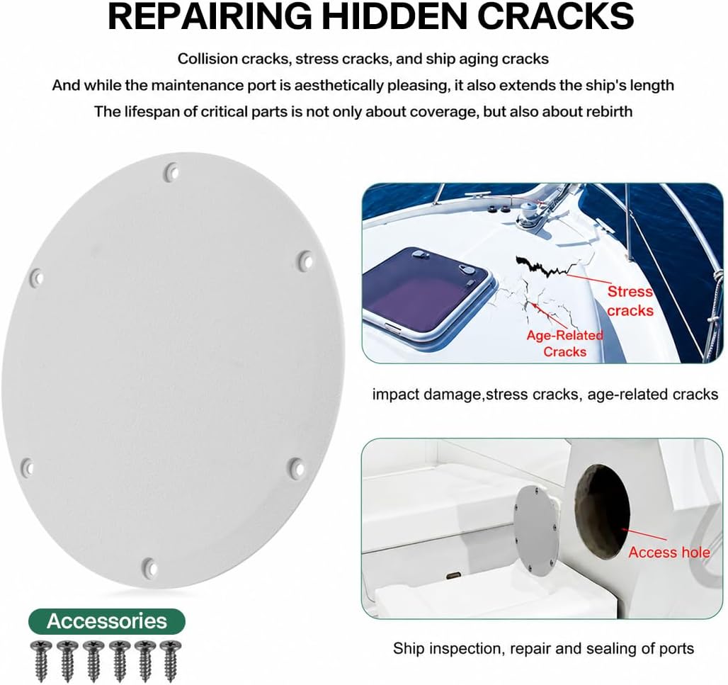 6 Inch Marine Deck Plate, Round Access Cover with Screws, White
