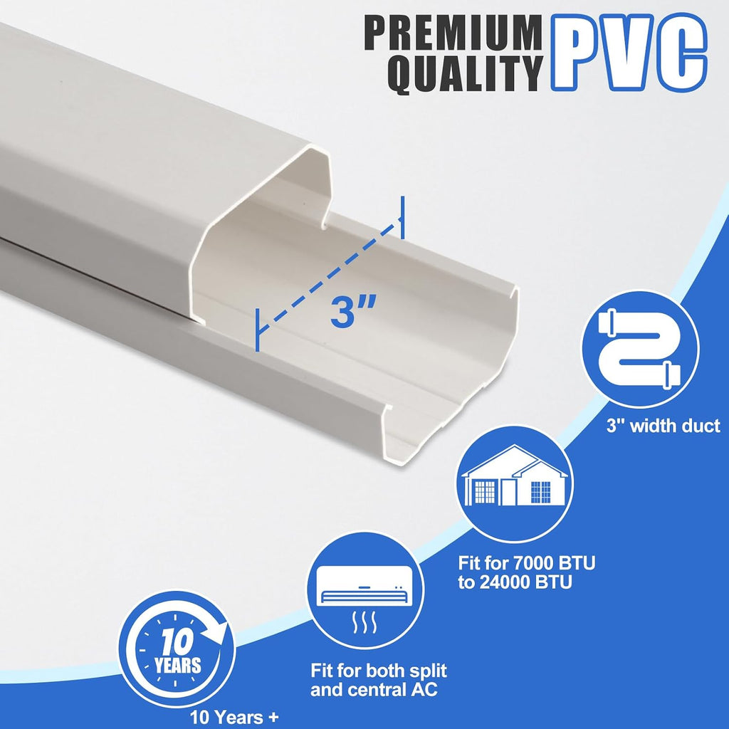 3" 10Ft Mini Split Line Set Cover with Flexible Duct for Protect AC Pipe | Decorative Line Hide Kit, PVC & ABS