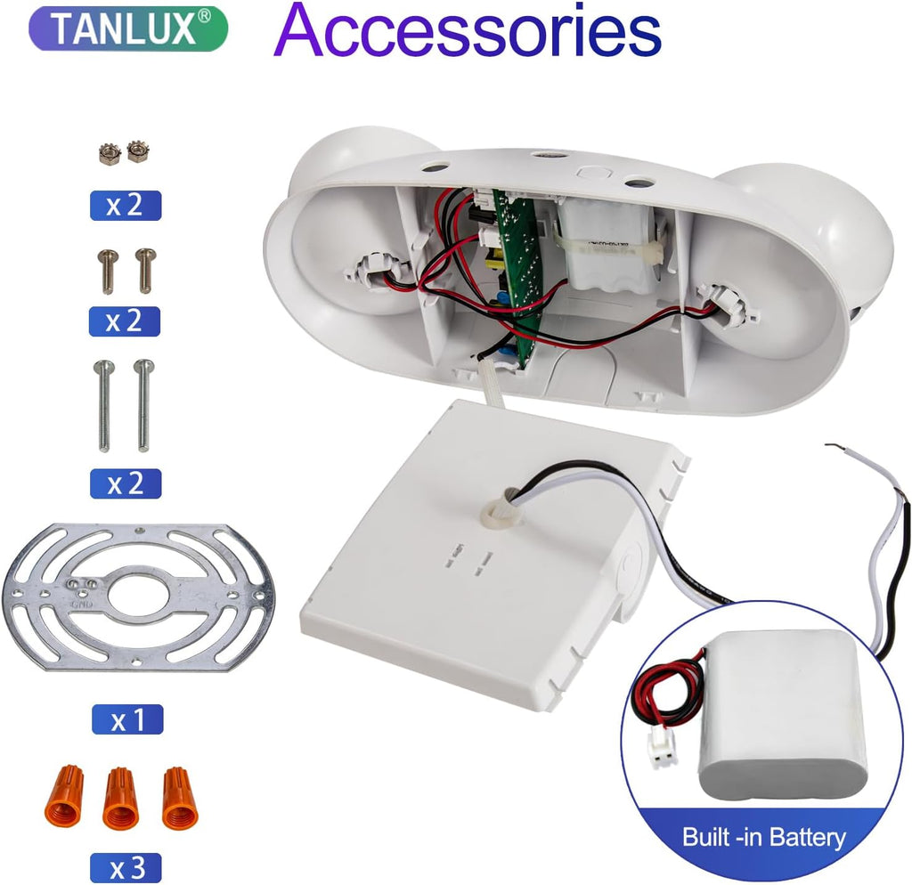 TANLUX LED Emergency Lights with Battery Backup, Commercial Emergency Light Fixtures for Business Home Power Failure Emergency Exit Sign Lighting with 1.0 Meter Plug in Cord(White, 2 Pack)
