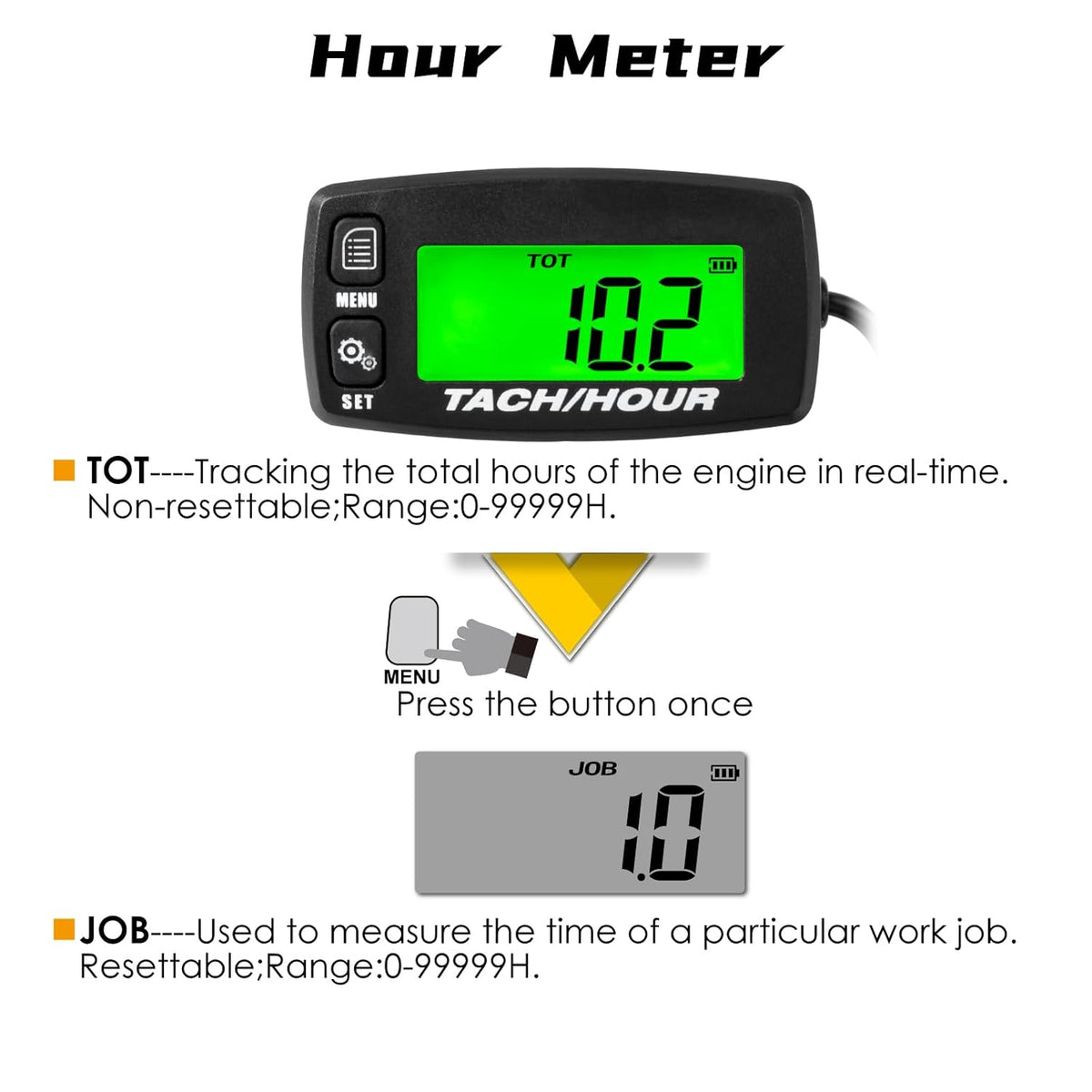 Digital Tachometer Hour Meter, Service Reminder for Small Engine