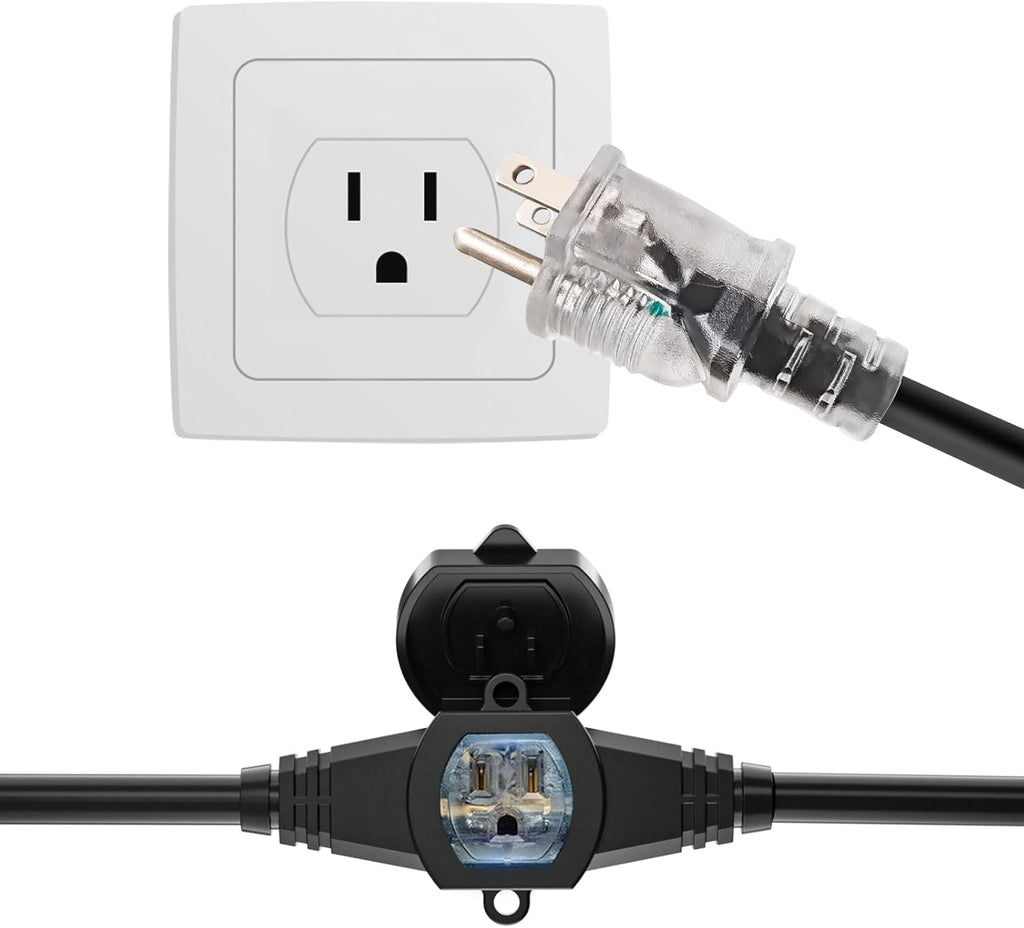 25FT Power Extension Cord 3 Prong, 14 Gauge SJTW 5-15R Male Plug to Female Connector,7 Outlet Cable,Multiple