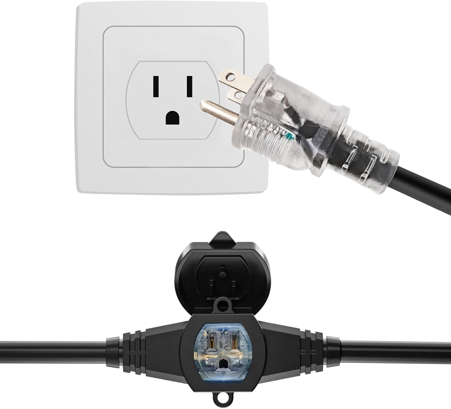 25FT Power Extension Cord 3 Prong, 14 Gauge SJTW 5-15R Male Plug to Female Connector,7 Outlet Cable,Multiple