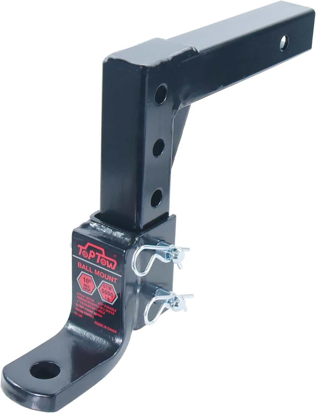 64189 AdjustableTrailer Hitch Ball Mount with 5/8 inch Hitch Pin, 10 inch Drop Max, Fits 2 inch Hitch Receiver, Matte