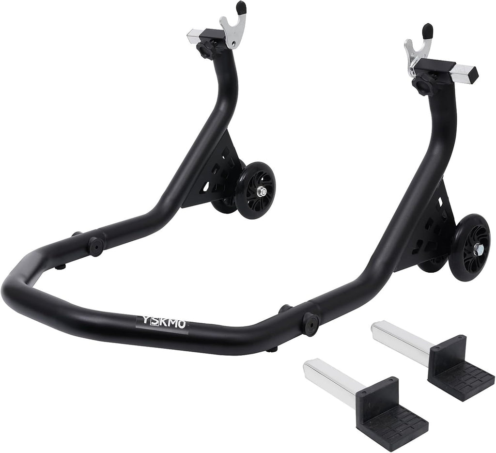 Motorcycle Rear Wheel Paddock Lift Stand, Matte Black, 500 LBS Capacity, U And L Shaped Support Adapters, 1.5 Inch