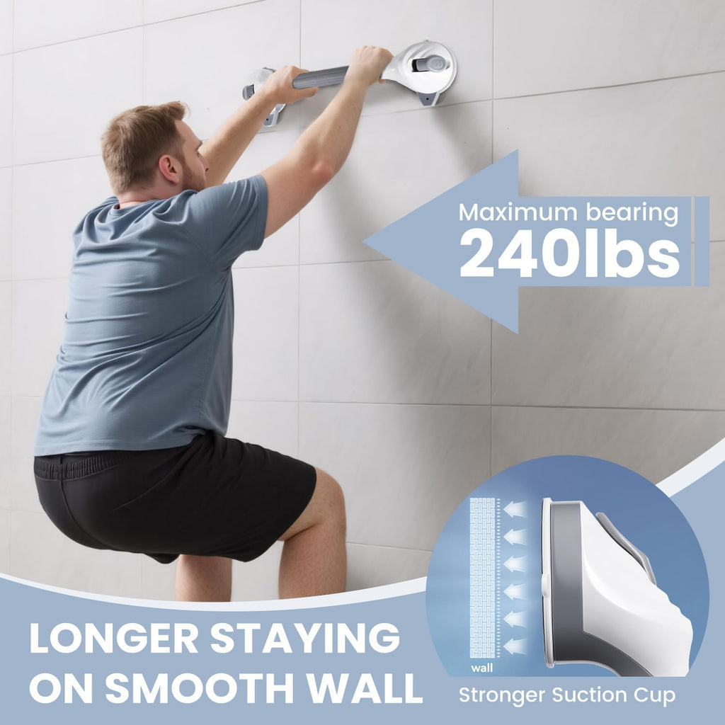 Grab Bars for Shower, 16.5 Inch Shower Handle with Safety Indicators, Suction Cup Bathroom Grab Bar for Elderly