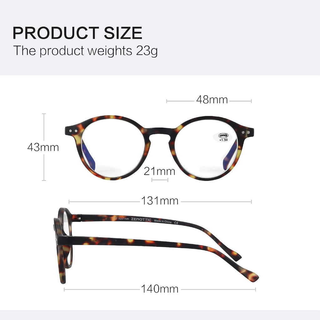 Reading Glasses Blue Light Blocking Round Glasses for Men Women Magnification 0.0 1.0 1.5 2.0 2.5 3.0 3.5