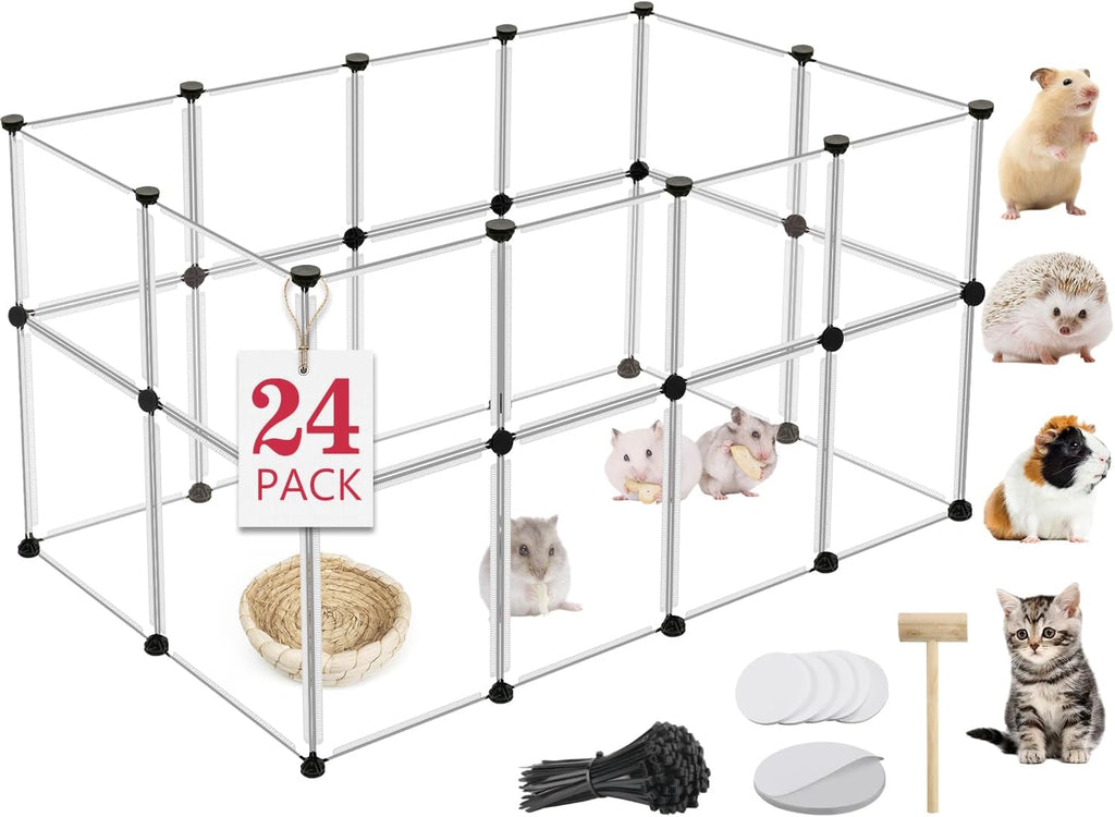 24 Panels Small Animals Playpen,48"x24"x28" Transparent Pet Playpen