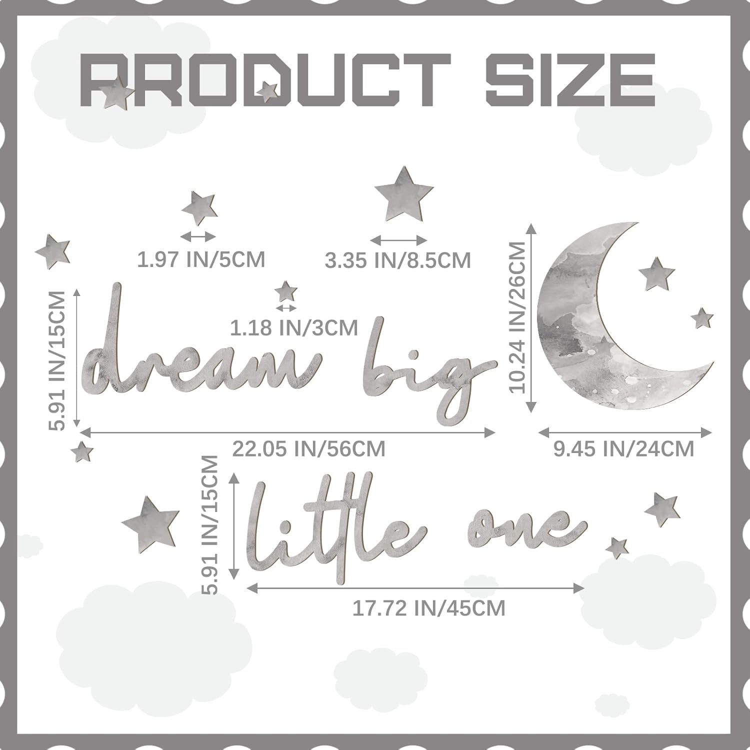 15 Pcs Moon and Stars Nursery Decor Dream Big Little One Wall Decor Boho Neutral Babyroom Wall Art Nursery Sign for