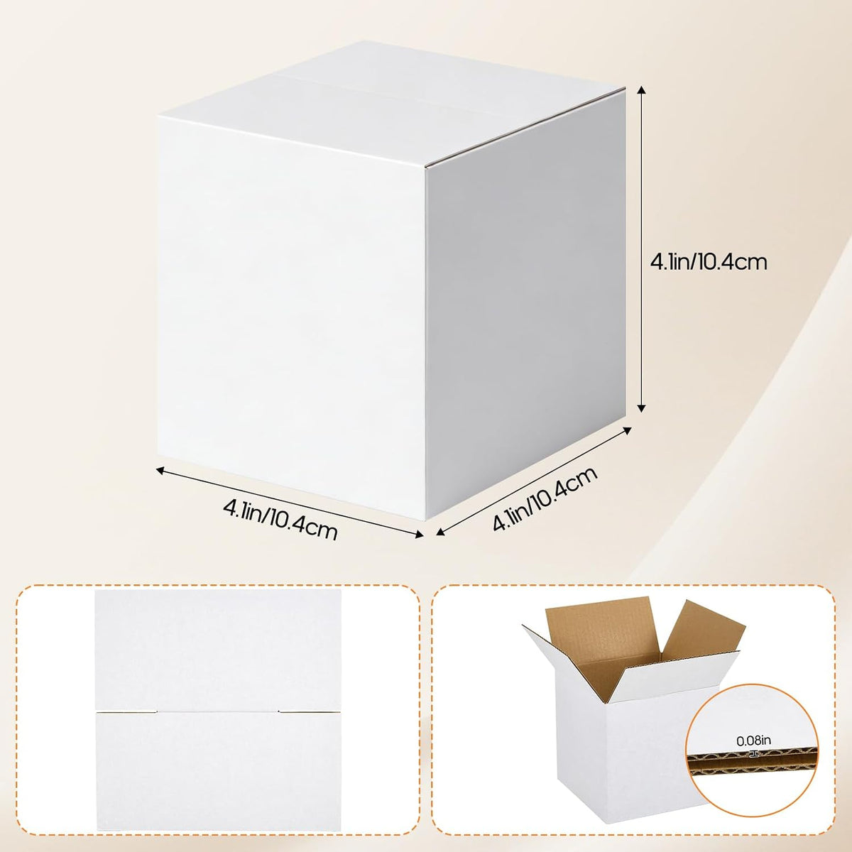 (4" x 4" x 4", 25 Pack) Shipping Boxes, White Corrugated Box Mailers