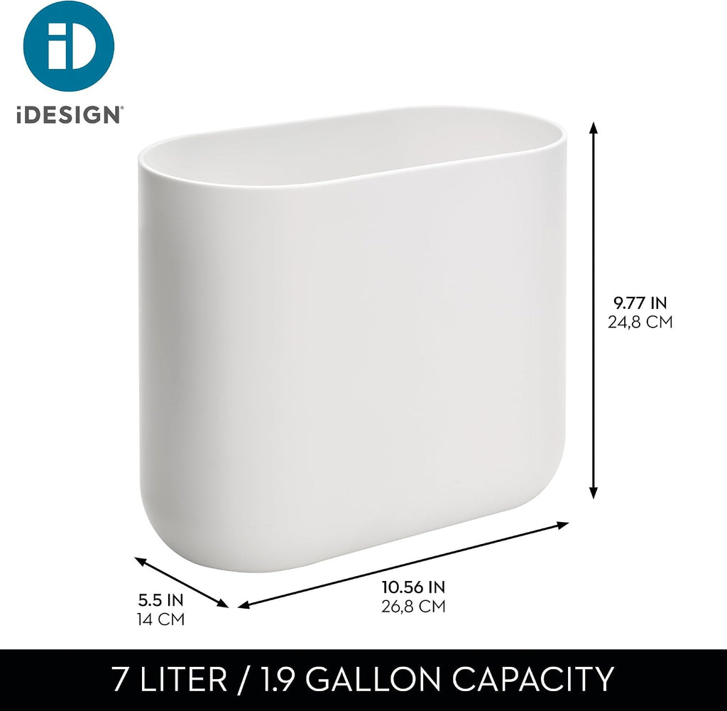 Small Slim Plastic Bathroom Trash Can, White | Bedroom, Office, Desk, Dorm