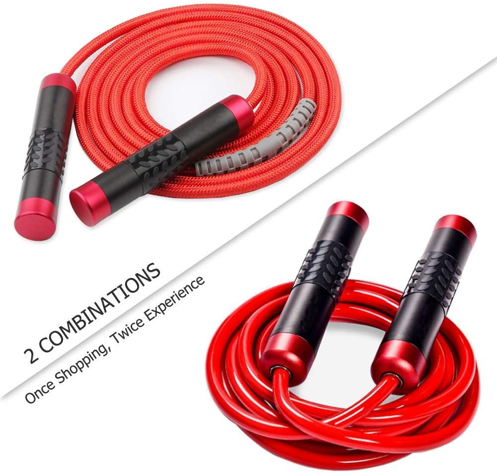 Weighted Jump Rope for Workout Fitness(1LB), Tangle-Free Ball Bearing Rapid Speed Skipping Rope for MMA Boxing
