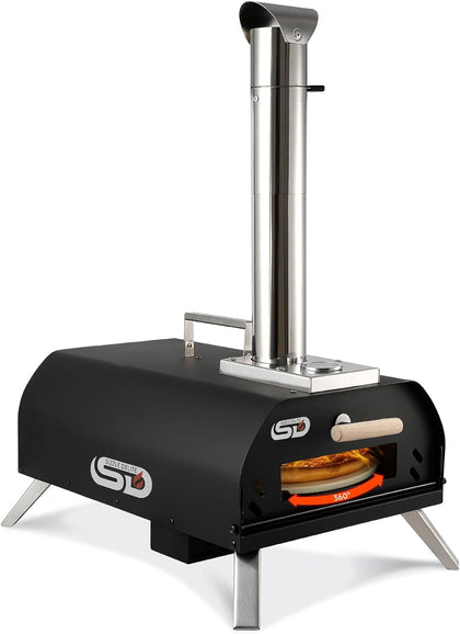 Outdoor Pizza Oven Wood Pellet 12" Round Pizza Stone, Portable Wood Fired with Built-in Thermometer Pizza Stove