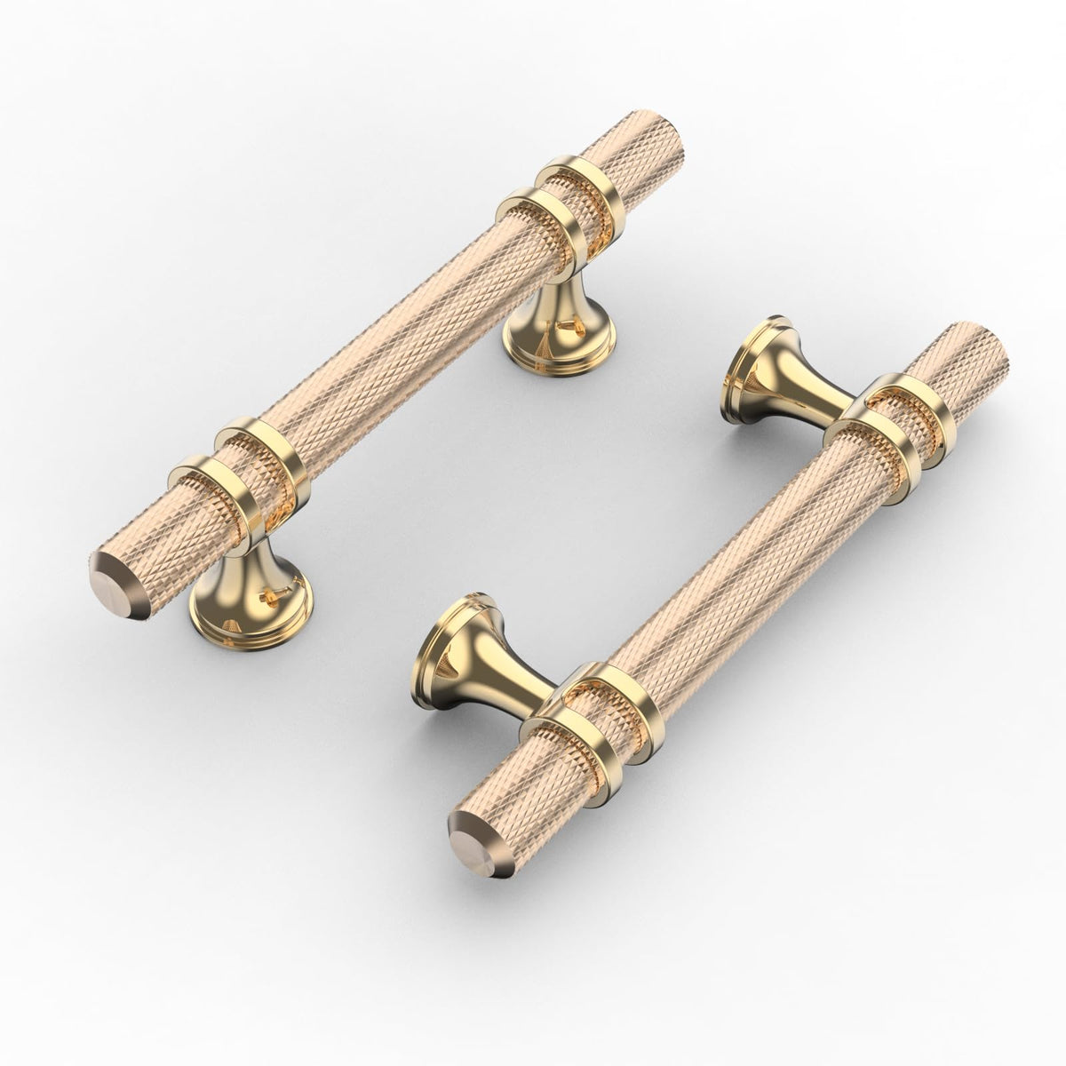 10 Pack 3"(76mm) Gold Cabinet Pulls Knurled Kitchen Cabinet Handles Drawer Pulls Brushed Brass Cupboard Hardware for