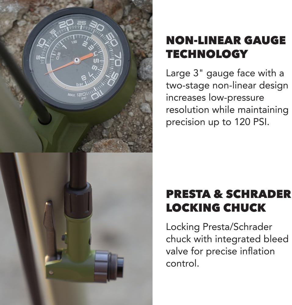 Terra Bike Floor Pump with Steel Construction, Wood Handle, 120psi