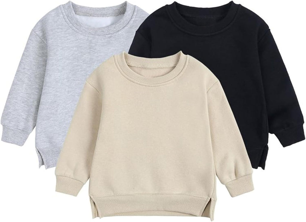 Baby Toddler Boys Fleece Sweatshirt Crewneck Long Sleeve Cotton Pullover Kids Solid Casual Sport Sweatshirts Sweater