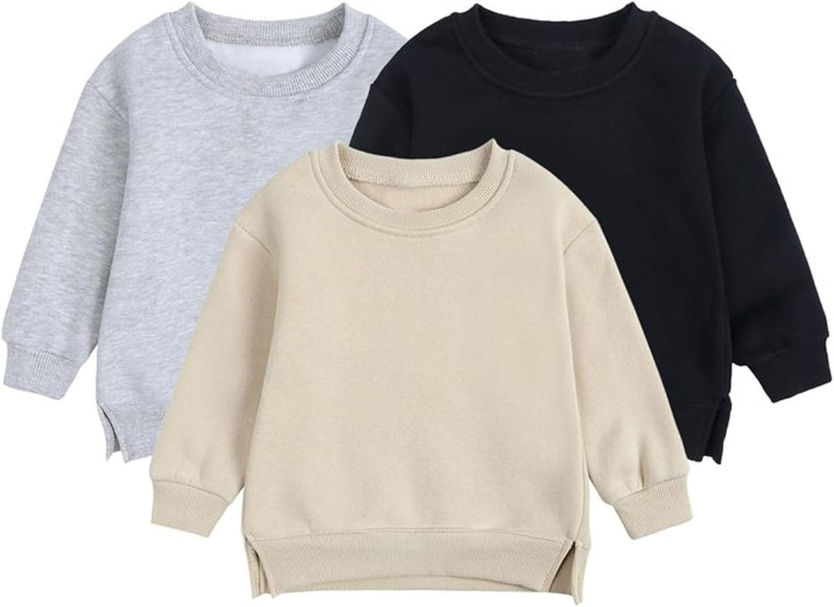 Baby Toddler Boys Fleece Sweatshirt Crewneck Long Sleeve Cotton Pullover Kids Solid Casual Sport Sweatshirts Sweater