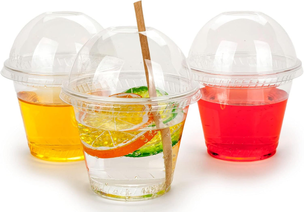 Cup series, 9oz Clear Plastic cups with Dome lids with hole 50sets, BPA Free