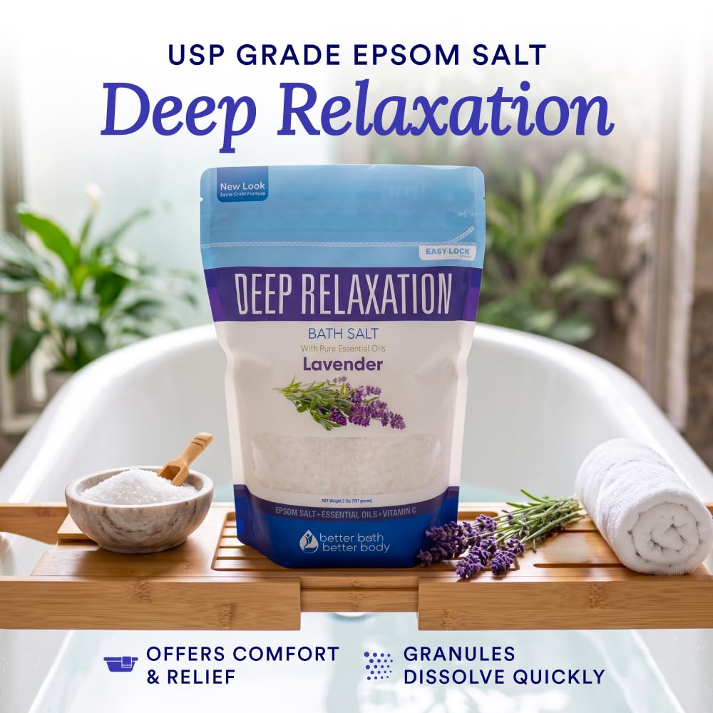 Deep Relaxation Bath Salt 32 oz Epsom Salt Pure Lavender Essential Oil
