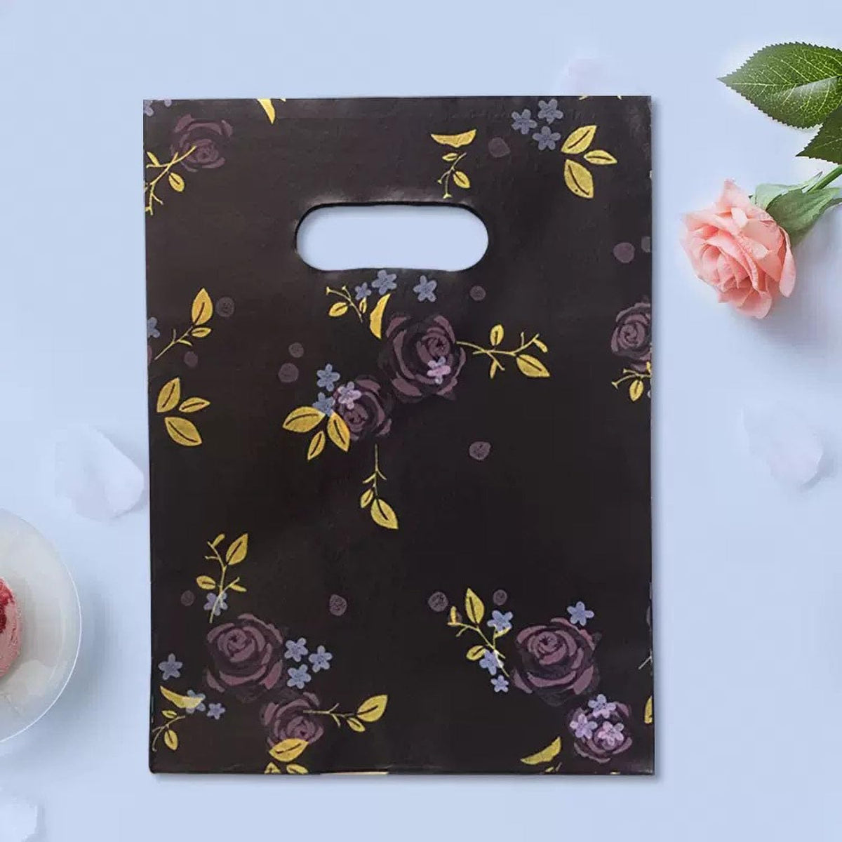 100 Count 11.7" x 15.7" Plastic Merchandise Bags, Shopping Retail Boutique Bags with Die Cut Handles - Rose