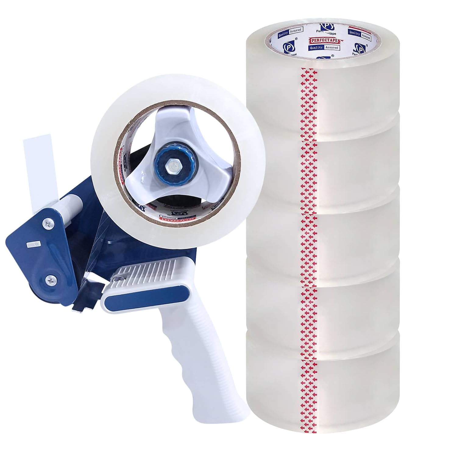 Heavy Duty Packing Tape 6 Rolls with Tape Gun, 1.88”x 55Y | Clear, 2.7 mil, Ultra Strong, Refill for Packaging and
