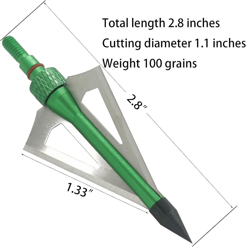 Hunting Broadheads 12PK 100 Grains Screw-in Arrow Archery 3 Blades Hunting Heads Arrow Tips Compatible with Crossbow