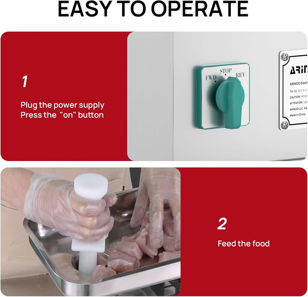 #12 Commercial Meat Grinder,1.0HP Professional Electric Meat Mincer,Heavy Duty Stainless Steel Sausage Stuffer with 2