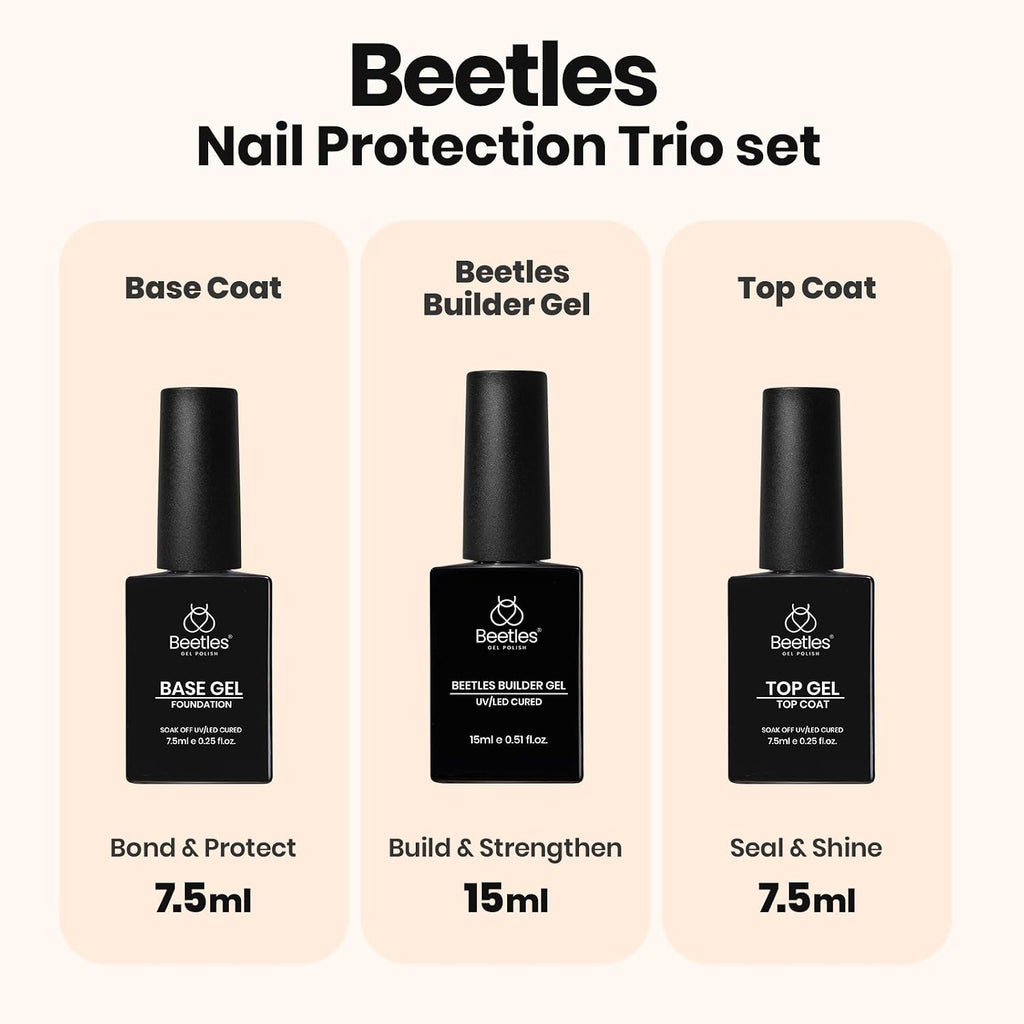 Beetles Builder Gel with Base & Top Coat, 3 Pcs Gel Builder Starter Set