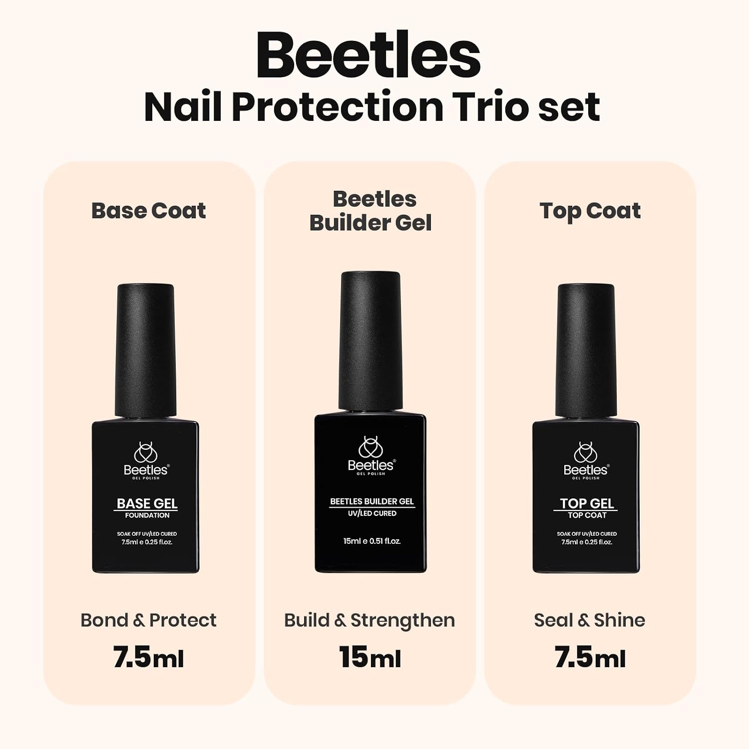 Beetles Builder Gel with Base & Top Coat, 3 Pcs Gel Builder Starter Set