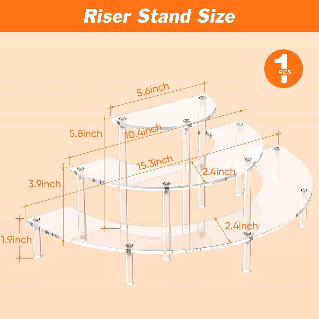3 Tier Acrylic Display Risers 1 Pack, Half Moon Cupcake Stand | Clear Perfume Organizer, Dessert Stand for Display