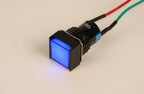 PilotLights 12 Volt DC Pilot Light, 17mm Square Panel Indicator Light - Blue LED, 12VDC