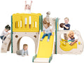 Toddler Slide Kids Slide Playset for Babies Bus Themed Toddler Playground with Climber Baskteball Hoop Indoor