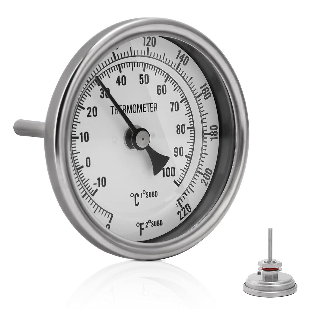FERRODAY 3" Dial 2" Probe 1/2 NPT Stainless Steel Dial Kettle Thermometer