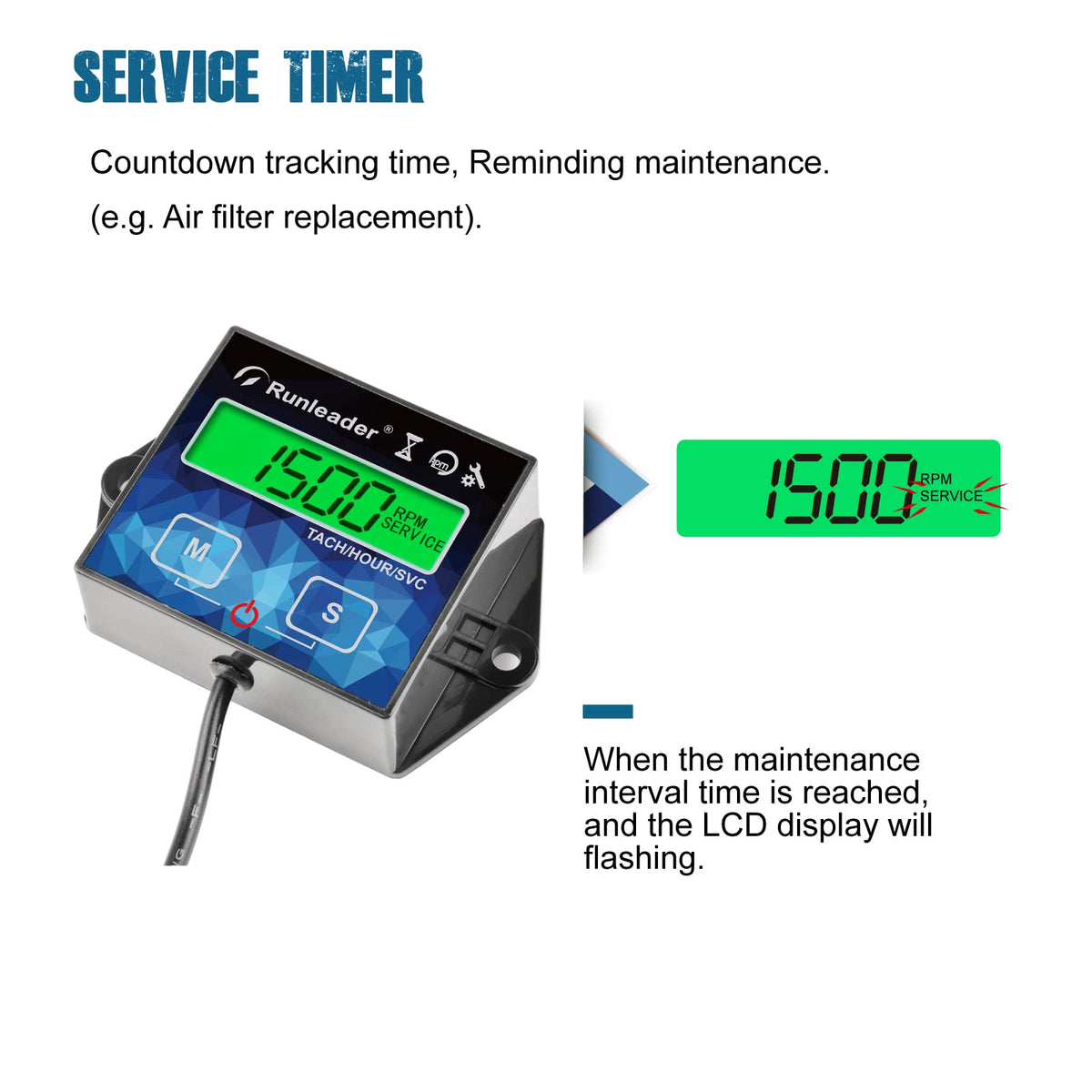 2 Pieces Runleader Backlight Hour/Tach Meter, Maintenance Reminder