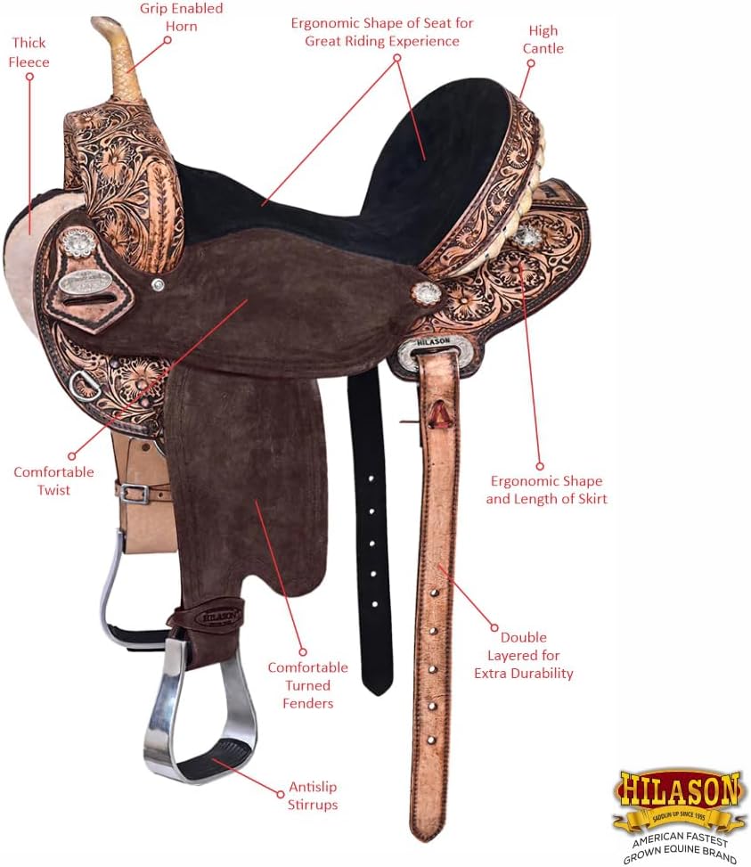 Hand-Tooled Treeless Western Saddle, Antique Dark Brown