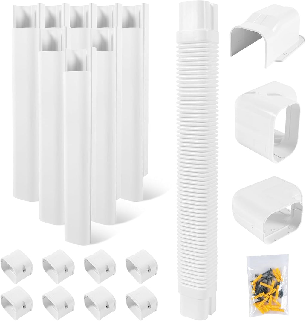13.5ft Mini Split Line Set Cover 4" PVC for AC & Heat Pump White | Premium PVC & ABS; UV-resistant; snap-on for quick