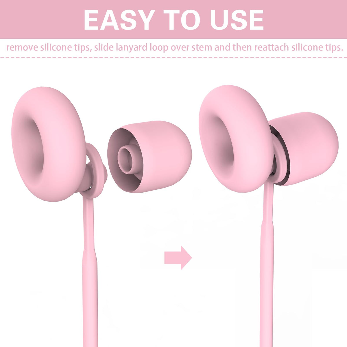 Earplug Lanyard [2 pcs] with Magnetic Tug-Resistant Safety Cord Pink