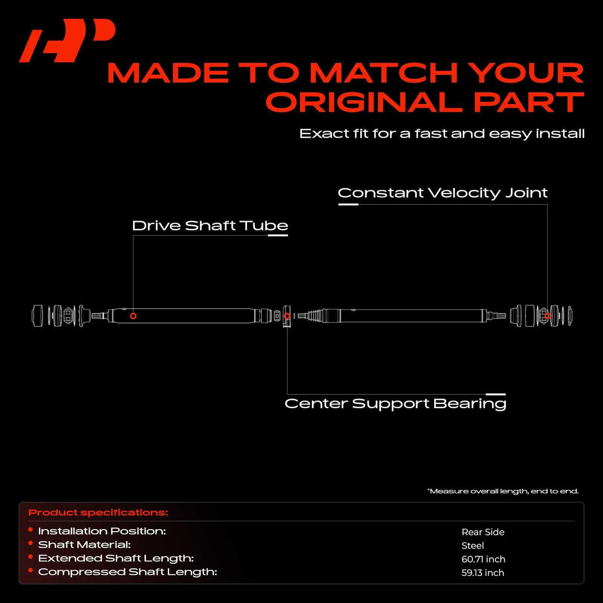 A-Premium 60" Rear Drive Shaft Driveshaft Assembly Compatible with Dodge